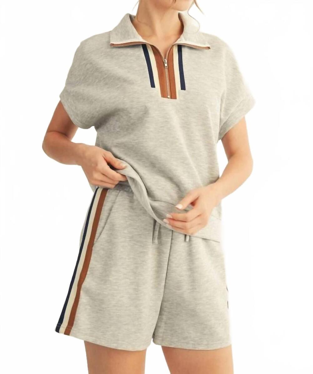 NEW JODIFL color band accent casual top & shorts sets in grey